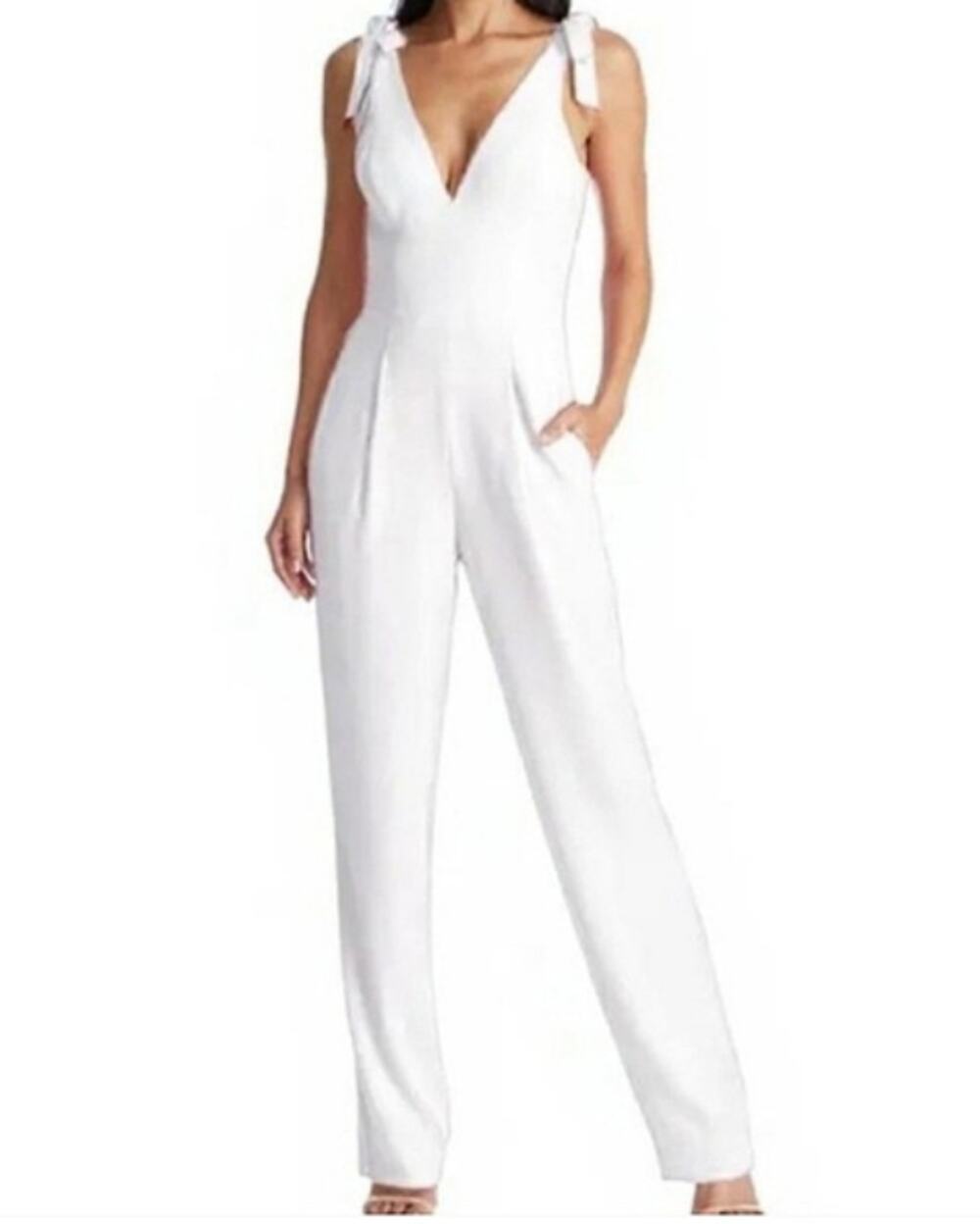 nwt new dress the population v neck tie strap white jumpsuit size large